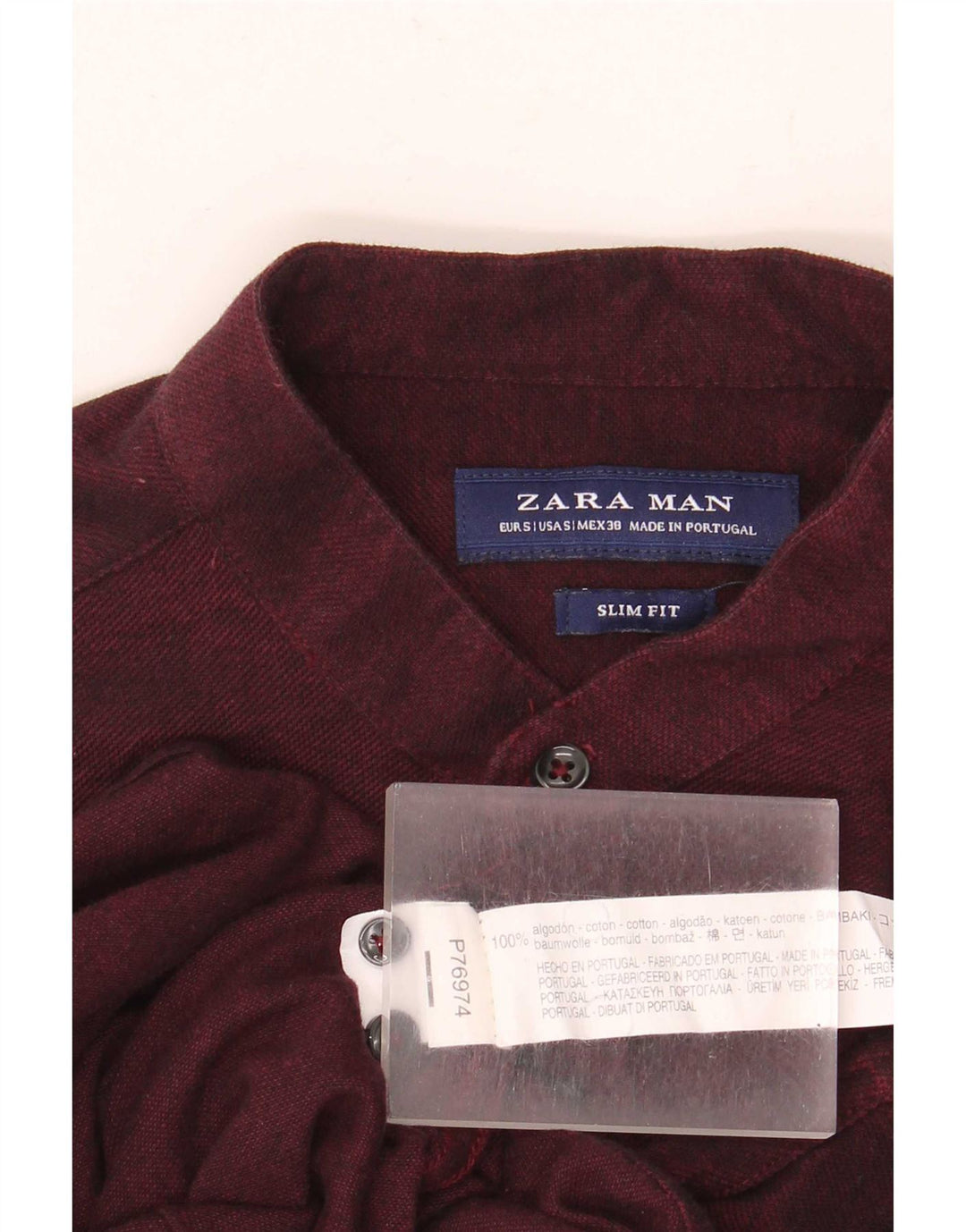 Camisa masculina Zara Slim Fit pequena de algodão marrom