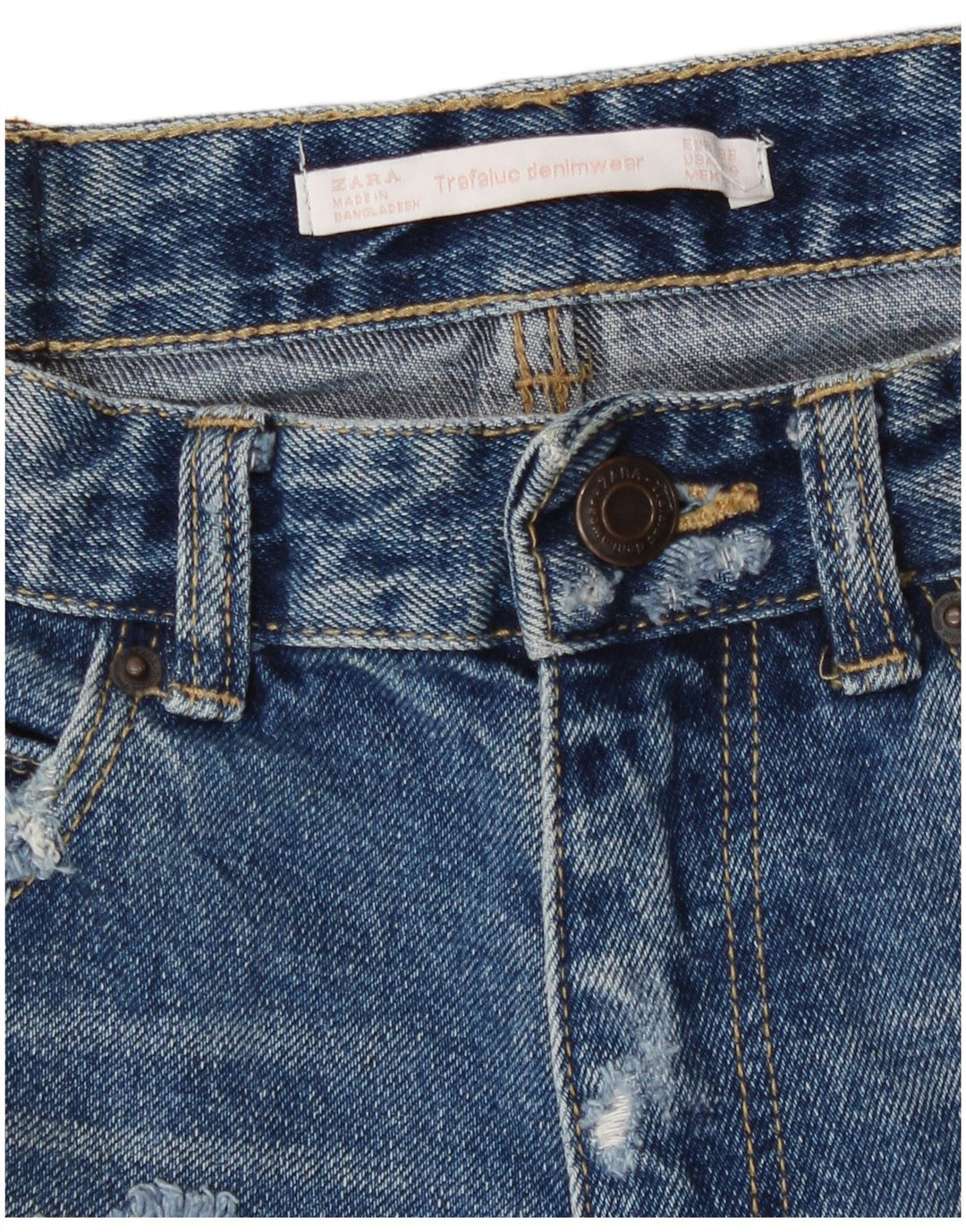 Zara Shorts jeans feminino desgastado UE 36 XS W26 azul algodão
