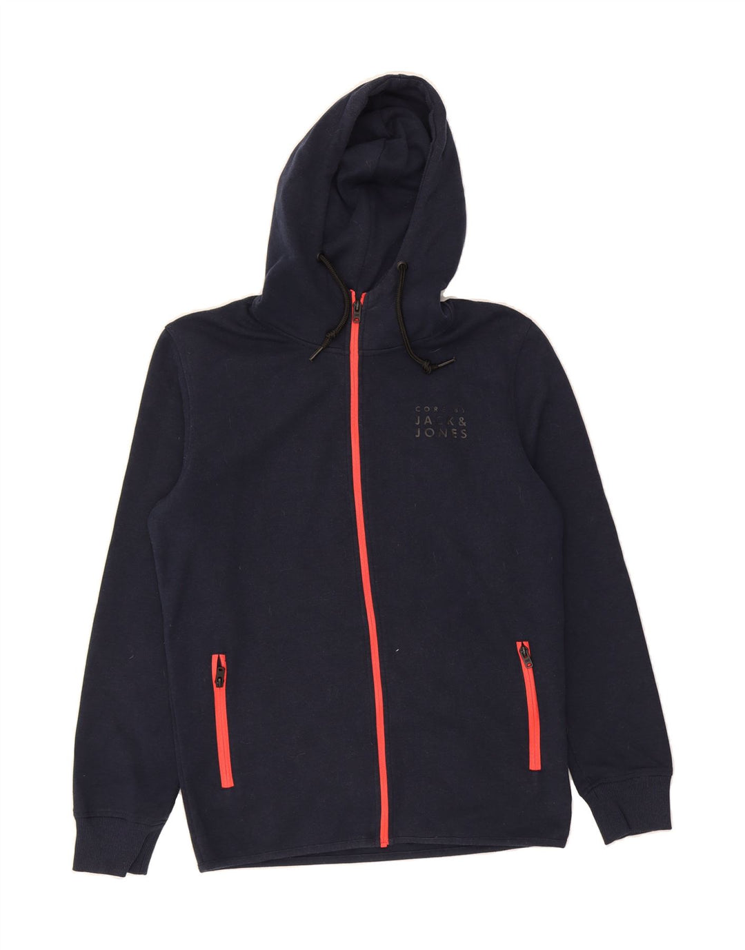 JACK & JONES Mens Zip Hoodie Sweater Small Navy Blue Cotton Vintage Jack & Jones and Second-Hand Jack & Jones from Messina Hembry 