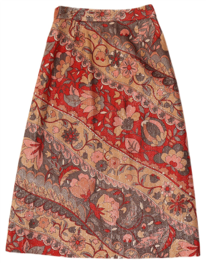 Saia midi feminina vintage W26 pequena floral multicolorida