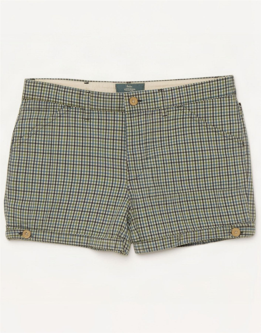 Franklin Marshall Womens Casual Shorts Médio W30 Verde Gingham Algodão