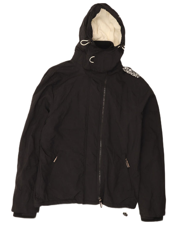 Jaqueta corta-vento feminina Superdry com capuz gráfico UK 18 XL preto nylon