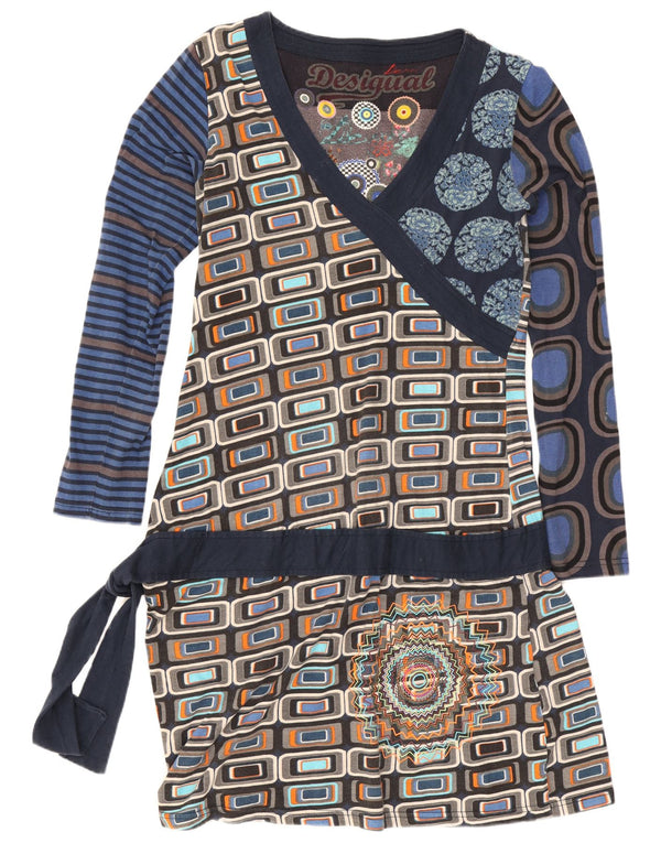 Vestido feminino Desigual com cintura baixa e estampa geométrica UK 14 grande azul marinho geométrico