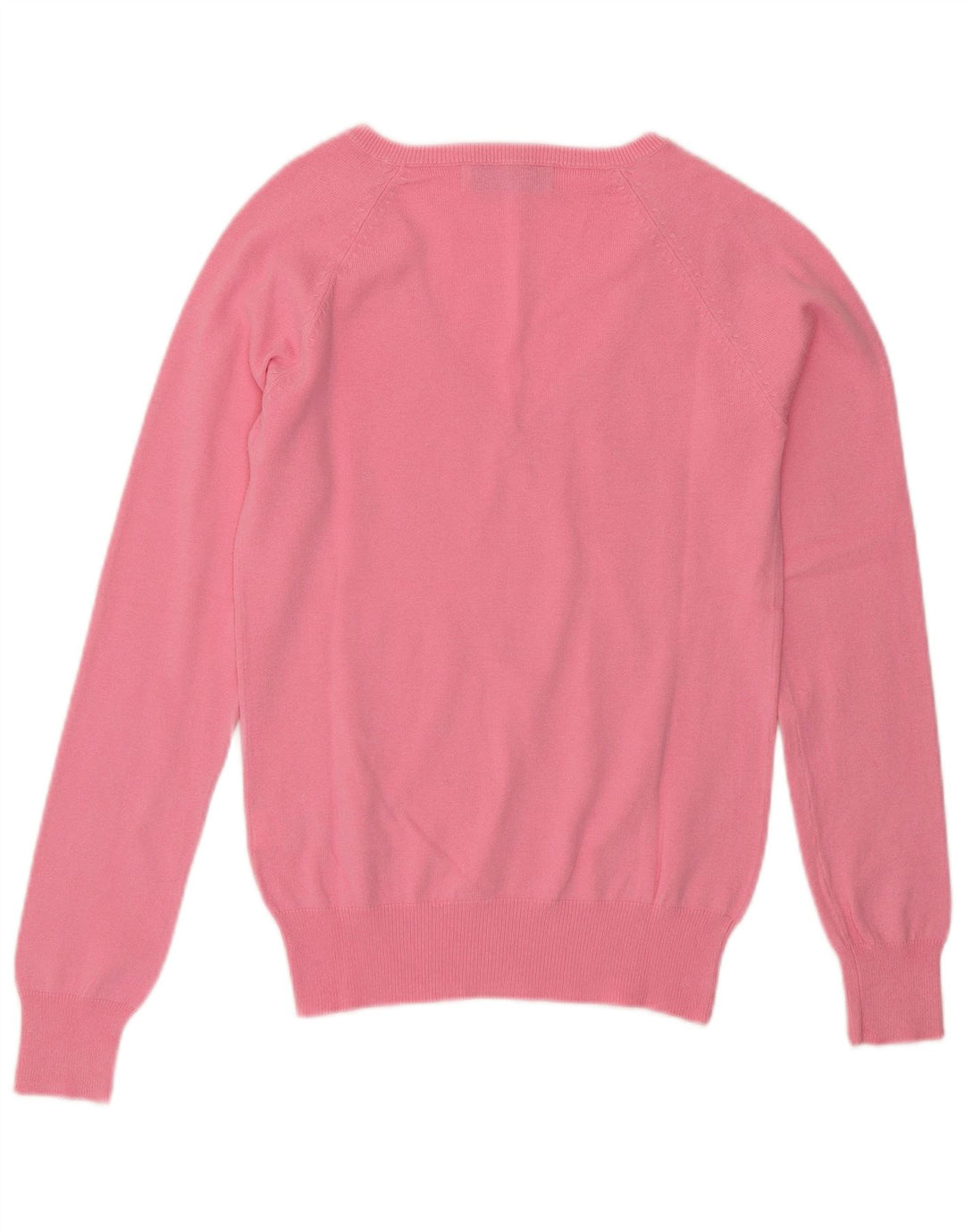 ZARA Womens V-Neck Jumper Sweater UK 12 Medium Pink Cotton