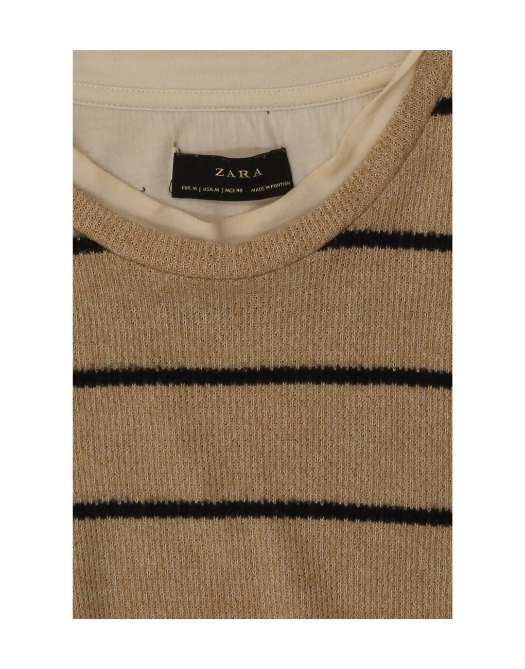Zara Top masculino manga longa médio bege listrado