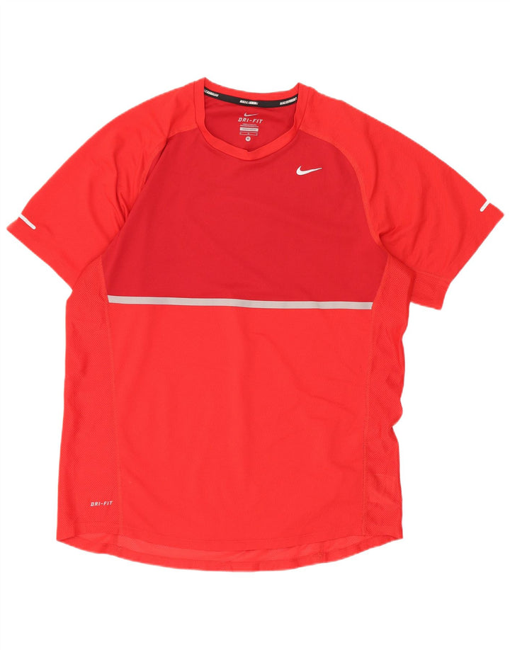 Camiseta masculina Nike Dri Fit Top médio vermelho colorblock poliéster