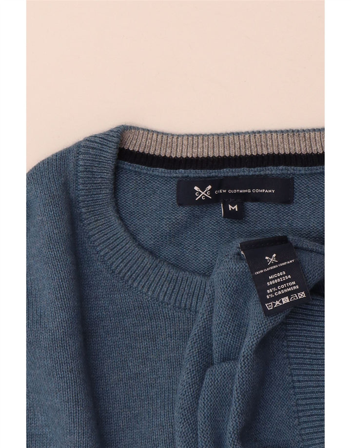 Suéter masculino com gola redonda e gola redonda, algodão azul médio