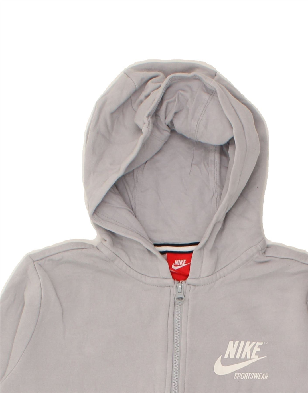 NIKE Womens Graphic Zip Hoodie Sweater UK 16 Large Grey Cotton | Vintage Nike | Thrift | Second-Hand Nike | Used Clothing | Messina Hembry 