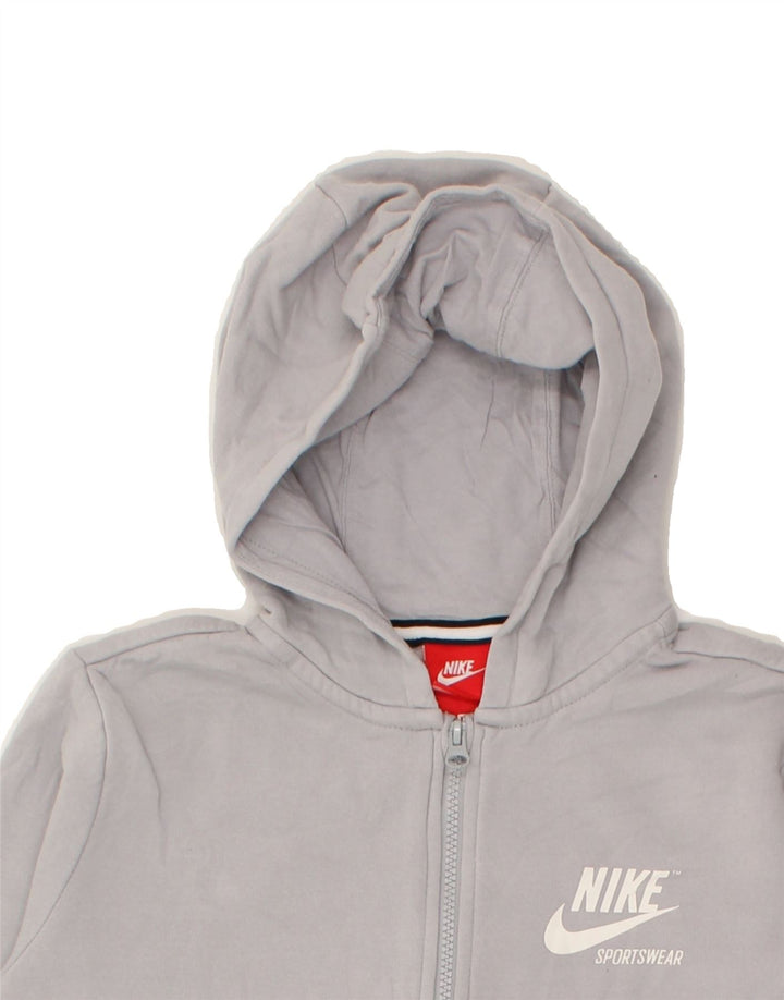 NIKE Womens Graphic Zip Hoodie Sweater UK 16 Large Grey Cotton | Vintage Nike | Thrift | Second-Hand Nike | Used Clothing | Messina Hembry 