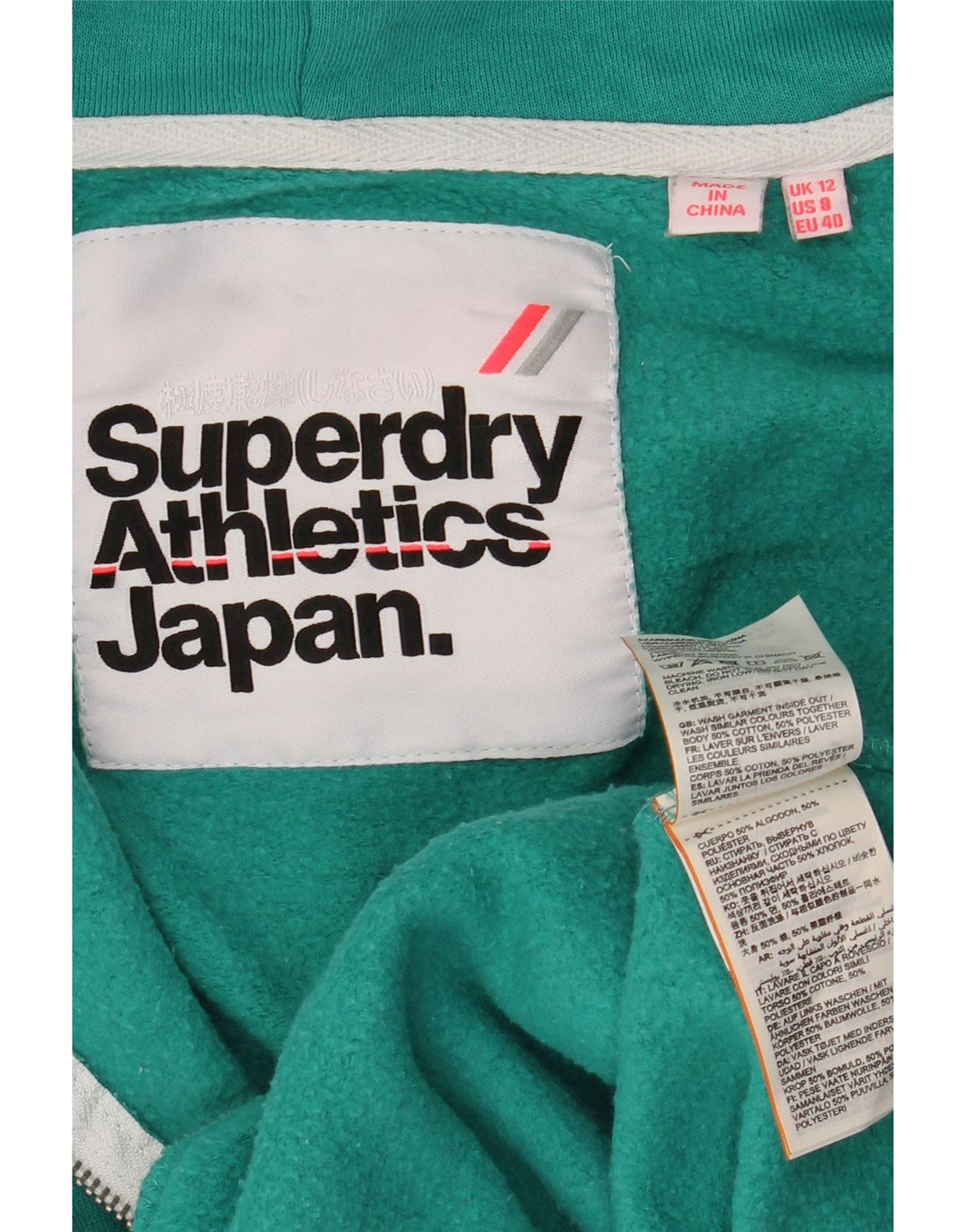 Suéter feminino com capuz e zíper SUPERDRY Reino Unido 12 algodão verde médio