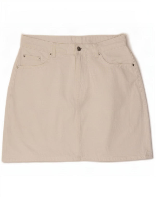 Mini saia jeans feminina Marks & Spencer UK 14 grande W32 algodão branco
