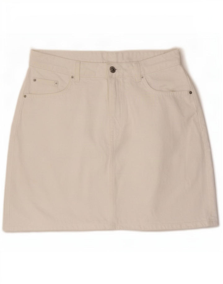 Mini saia jeans feminina Marks & Spencer UK 14 grande W32 algodão branco