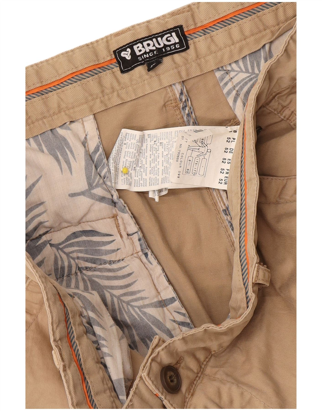 Shorts cargo masculino Brugi W36 grande algodão bege