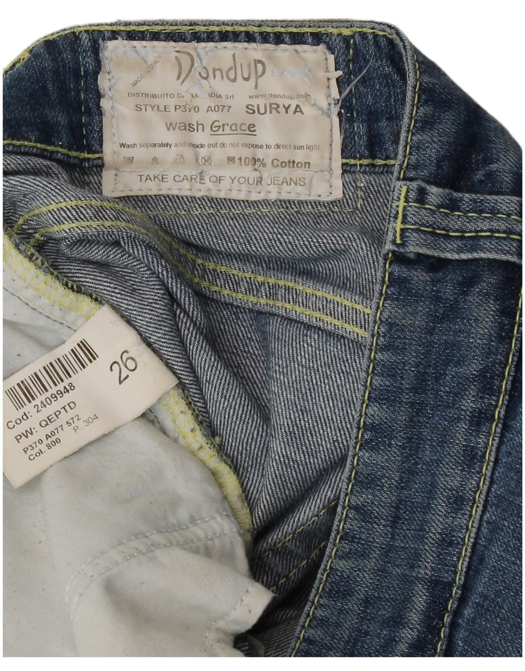 Dondup Jeans recortados femininos W26 L23 algodão azul
