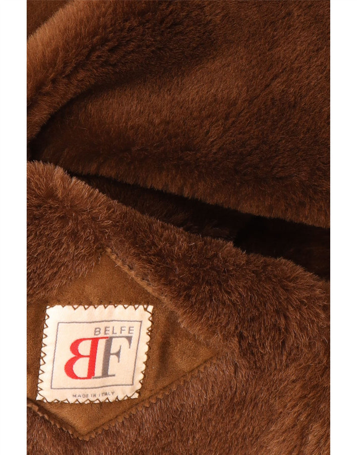 Casaco feminino Shearling Belfe Reino Unido 14 couro marrom médio