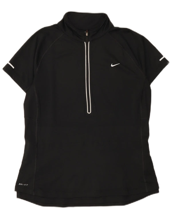 Camiseta Nike Feminina Dri Fit Zip Neck Top Reino Unido 14 Grande Poliéster Preto