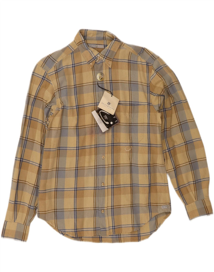 BELFE Mens Shirt Medium Beige Check Cotton Vintage Belfe and Second-Hand Belfe from Messina Hembry 