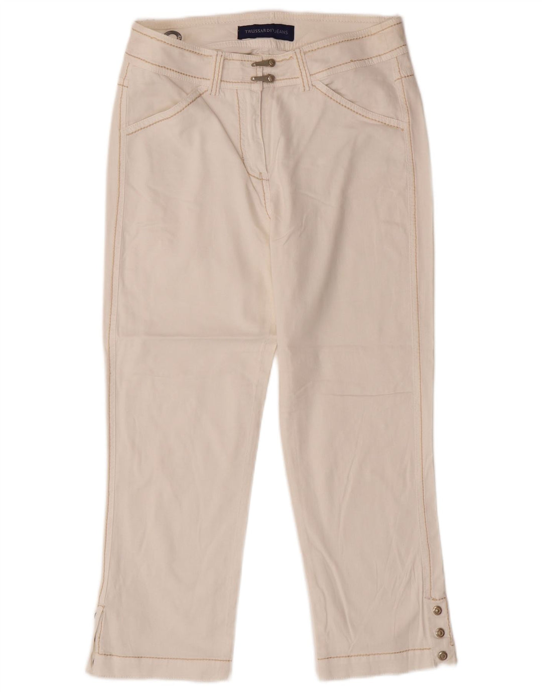 Calça capri reta feminina TRUSSARDI W27 L22 algodão branco