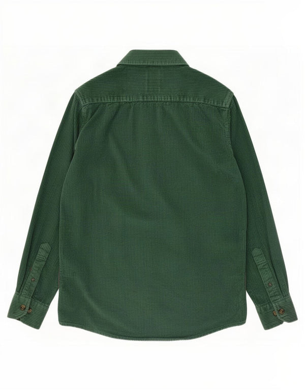 Zara Camisa masculina de veludo cotelê com ajuste relaxado, algodão colorblock verde médio