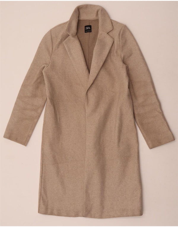 Sobretudo feminino Zara UK 12 poliéster bege médio