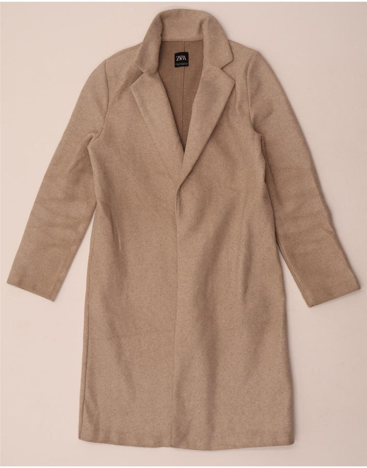 Sobretudo feminino Zara UK 12 poliéster bege médio
