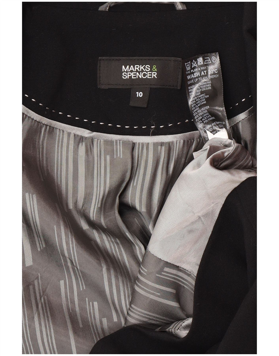 Jaqueta blazer feminina Marks & Spencer com 1 botão Reino Unido 10 pequena preta poliéster