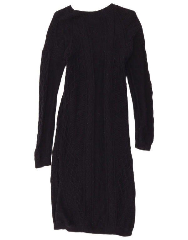 Vestido jumper feminino de manga comprida Hobbs Reino Unido 12 algodão azul marinho médio