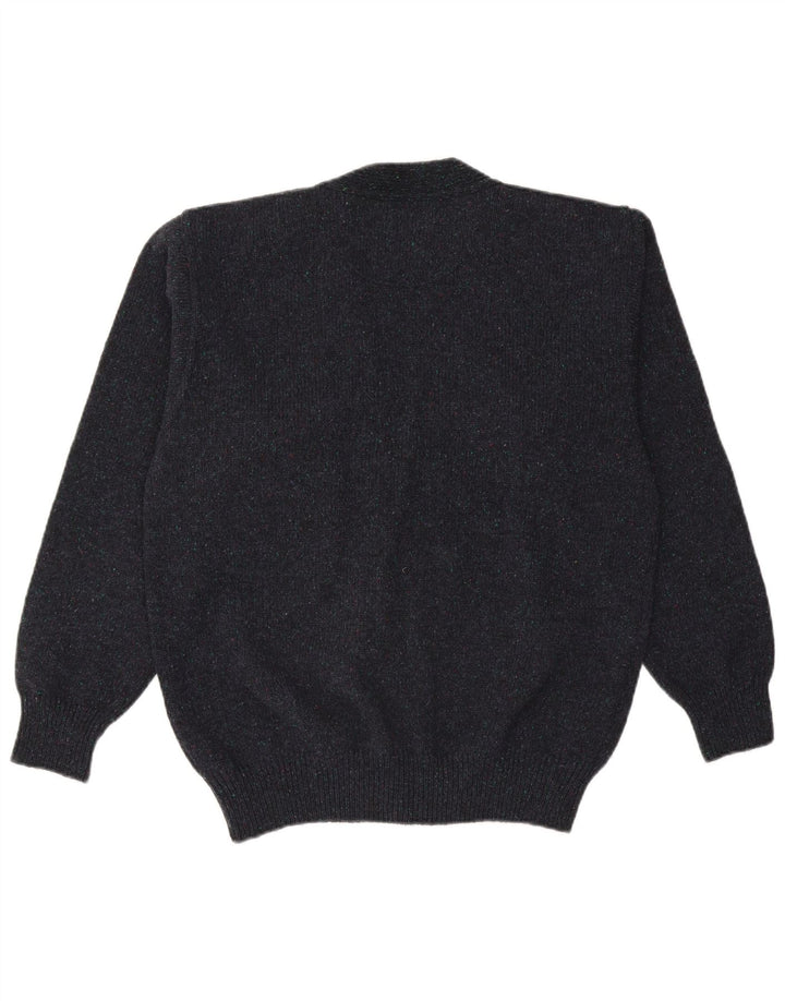 Suéter cardigã masculino vintage IT 50 lã azul marinho médio