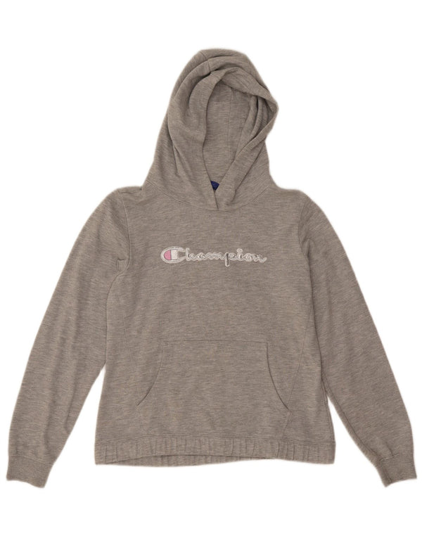 Jumper com capuz gráfico feminino Champion 13-14 anos XL algodão manchado cinza