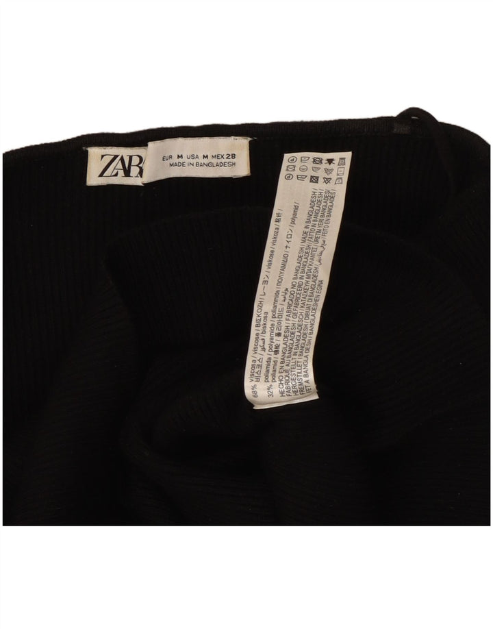 Zara Top feminino de manga comprida com ombro de fora UK 12 Viscose preta média