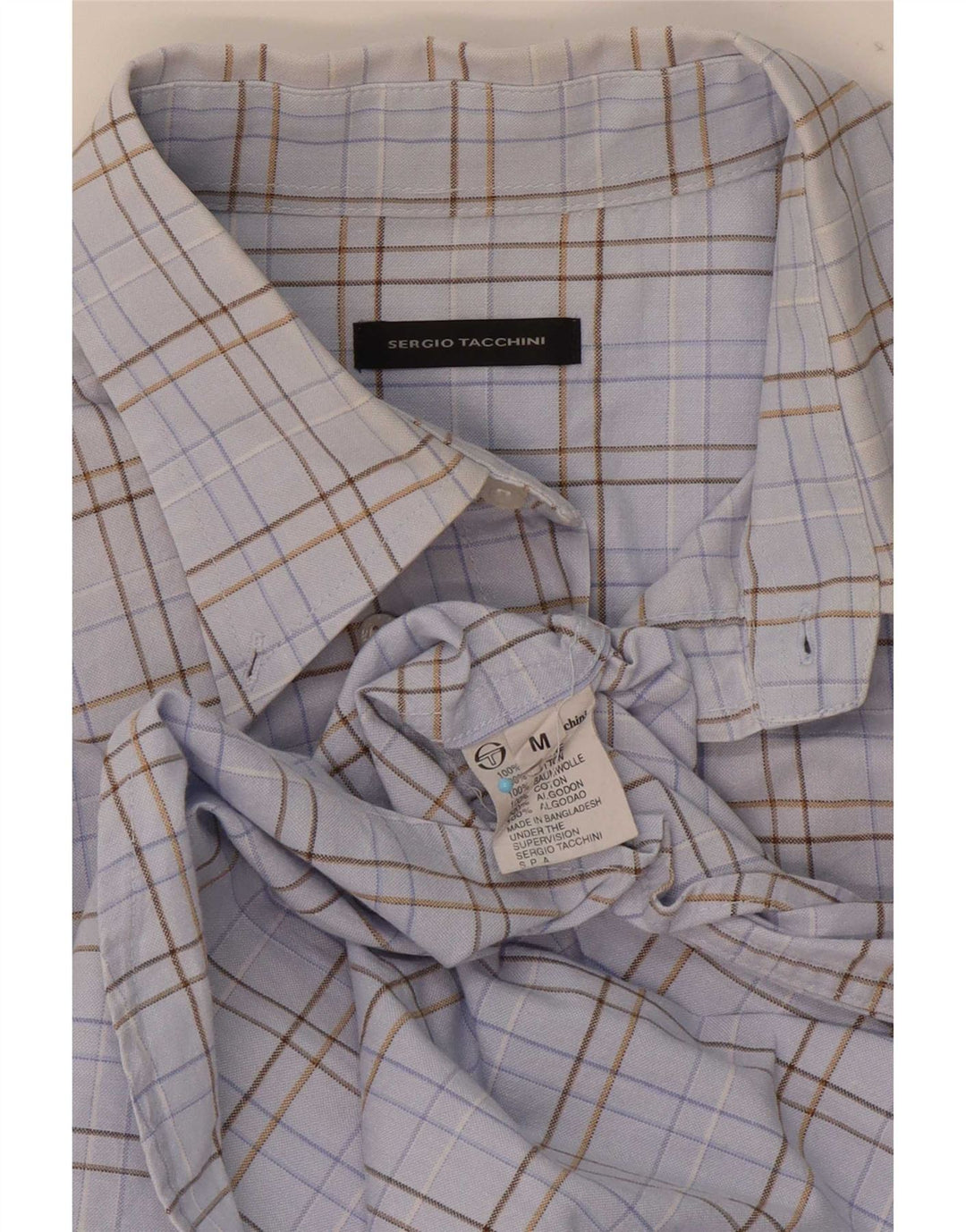 Camisa masculina Sergio Tacchini algodão xadrez azul médio