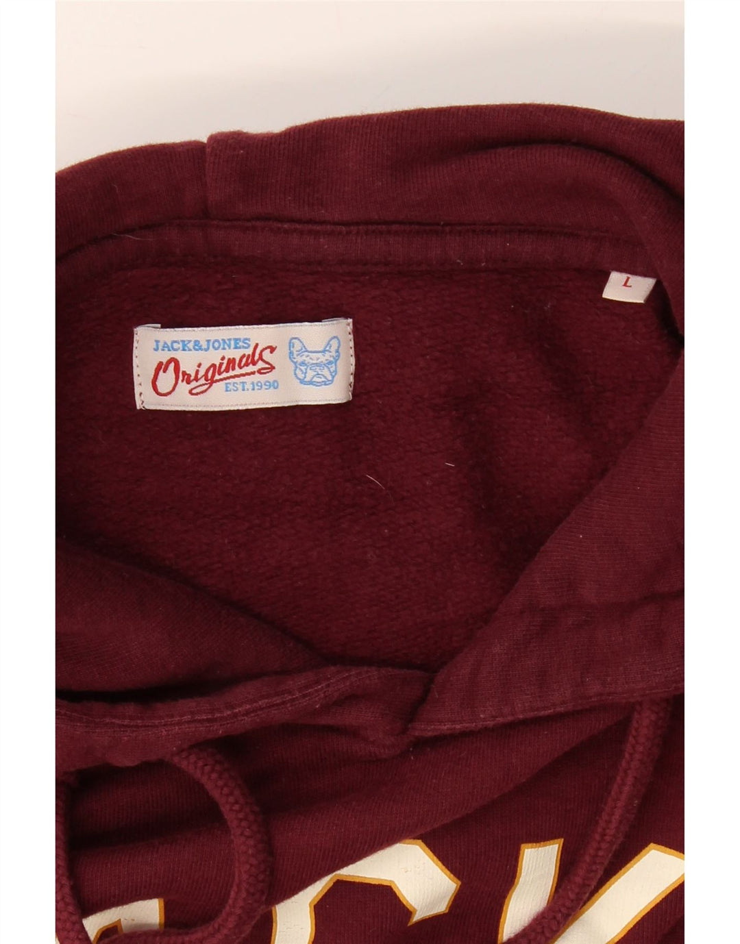 JACK & JONES Mens Graphic Hoodie Jumper Large Burgundy Cotton Vintage Jack & Jones and Second-Hand Jack & Jones from Messina Hembry 