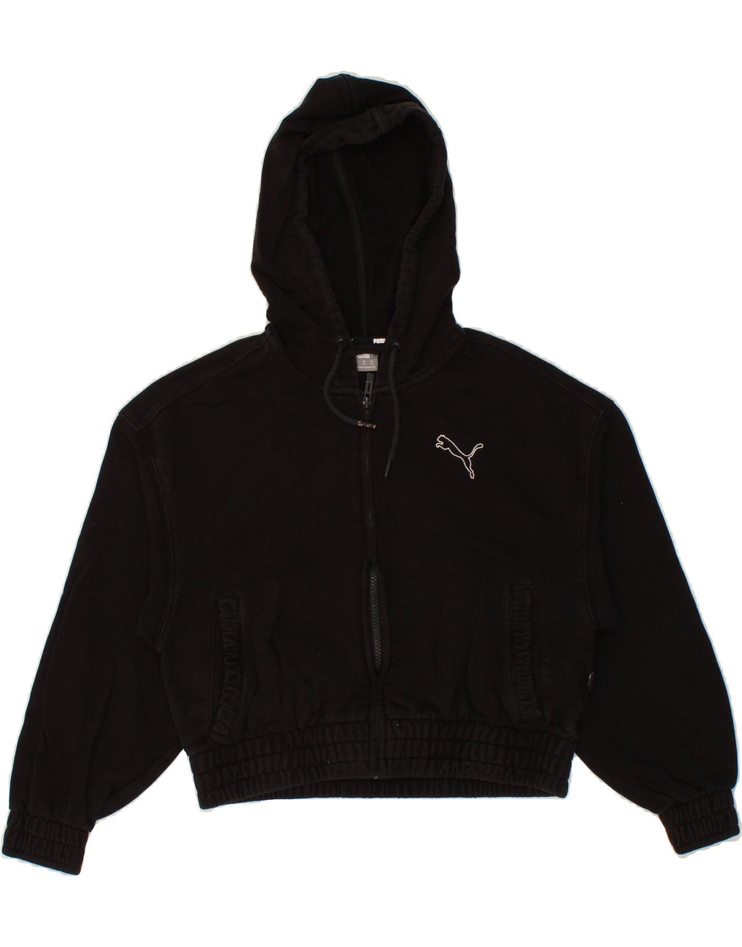 PUMA Womens Oversized Crop Zip Hoodie Sweater UK 6 XS Black Cotton Vintage Puma and Second-Hand Puma from Messina Hembry 