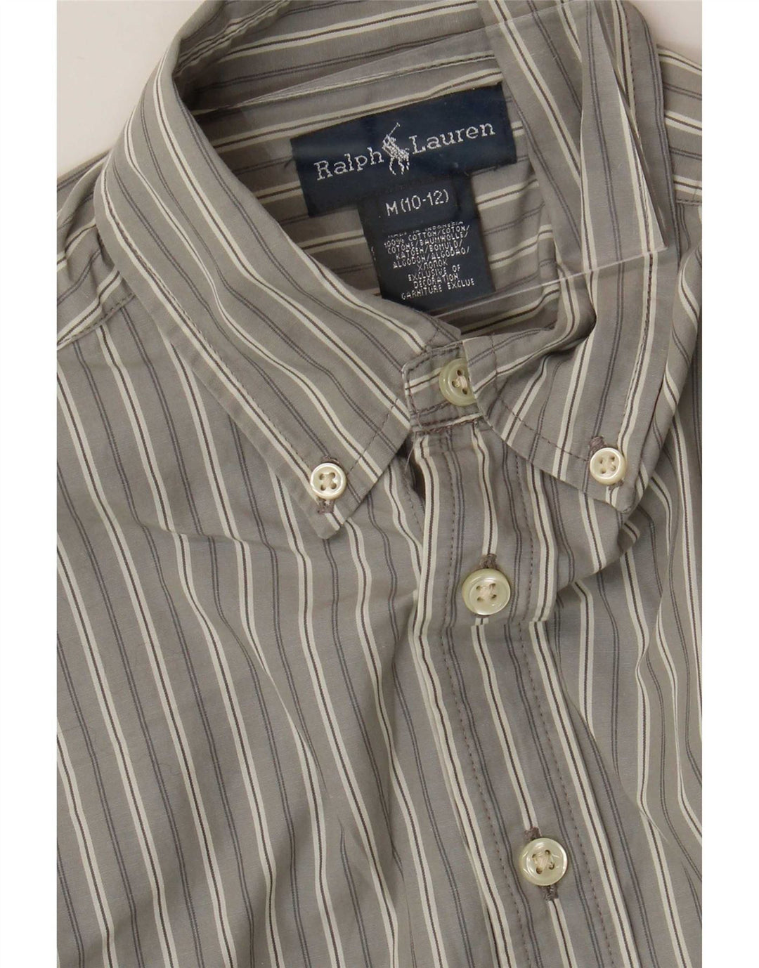 Ralph Lauren Camisa masculina 10-11 anos algodão listrado cinza médio