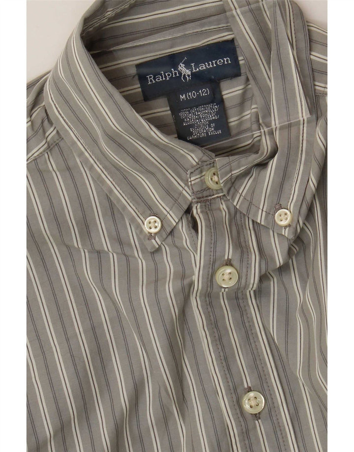Ralph Lauren Camisa masculina 10-11 anos algodão listrado cinza médio