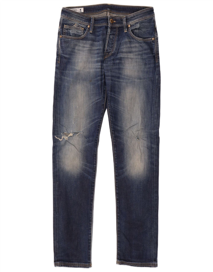 Uniforme masculino gráfico desgastado slim jeans W32 L33 algodão azul