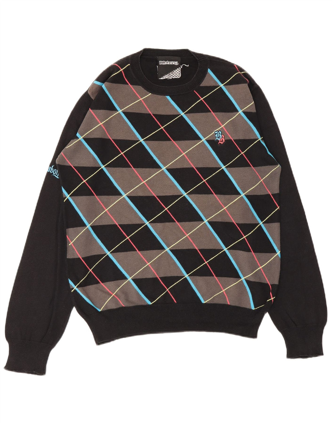 Suéter masculino BILLABONG com gola redonda, pequeno, preto, algodão diamante/argile