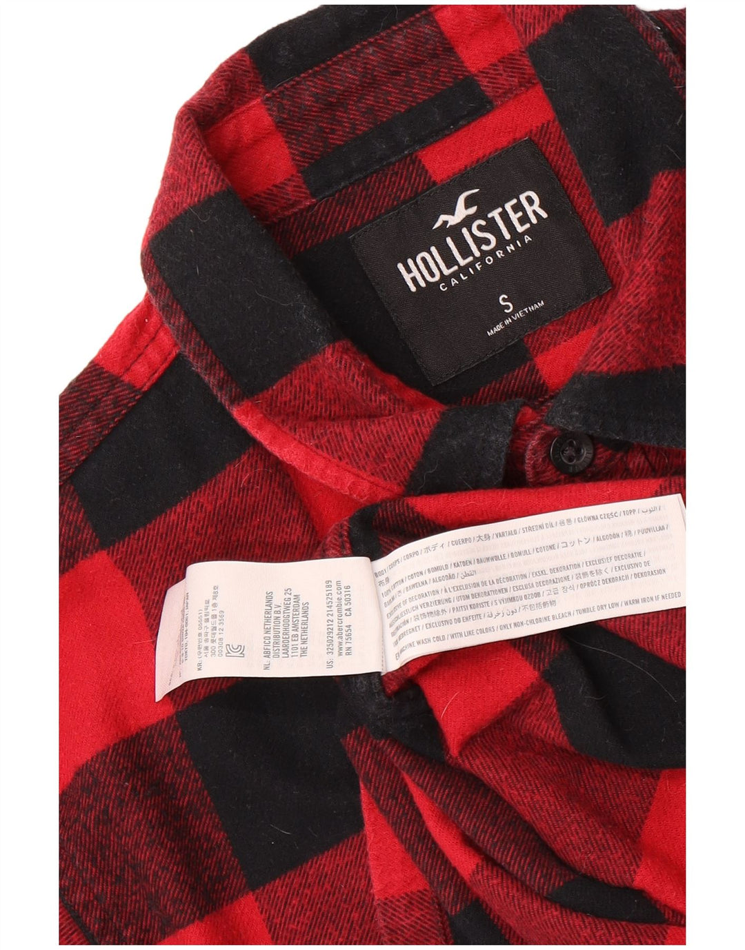 Camisa masculina de flanela Hollister pequena vermelha xadrez de algodão