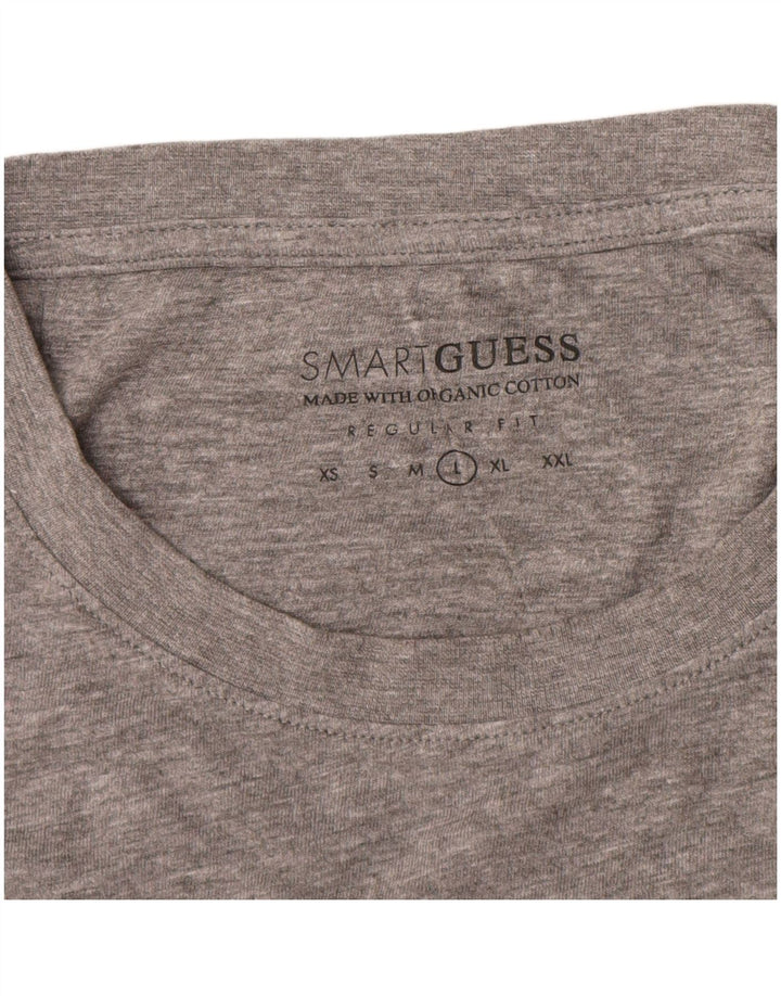 Guess Camiseta masculina de ajuste regular, manga comprida, algodão manchado cinza grande