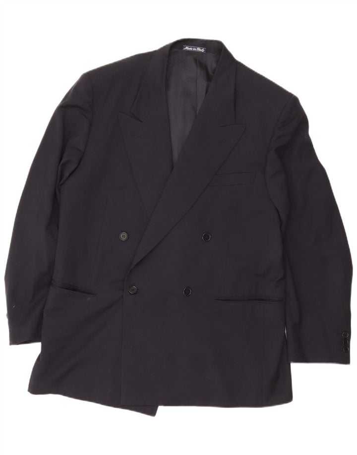 Jaqueta blazer masculina Cerruti 1881 com peito duplo médio de lã azul marinho