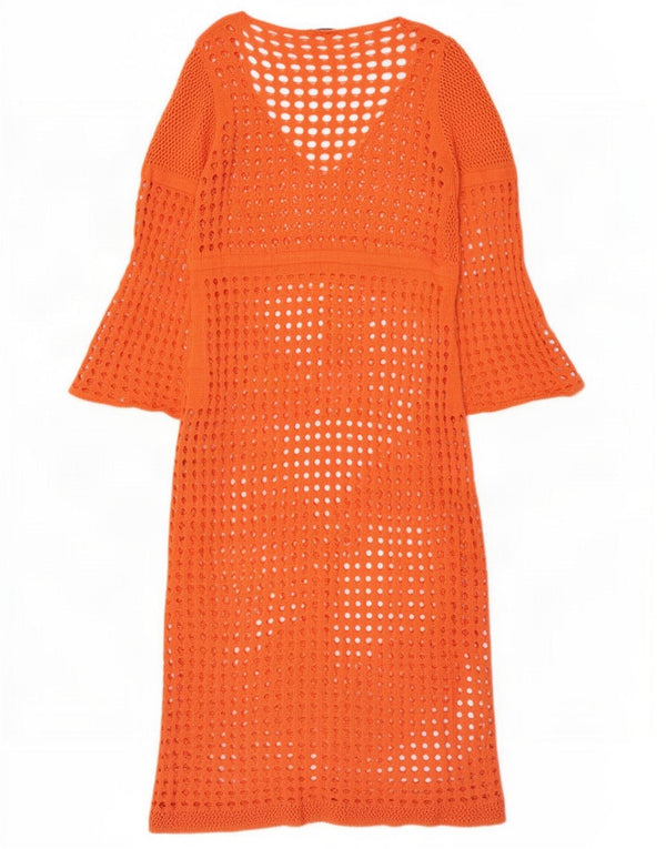 Zara Vestido feminino oversized de crochê, Reino Unido, 16, grande, laranja