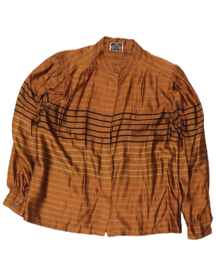 Blusa feminina vintage UK 14 grande listrada marrom