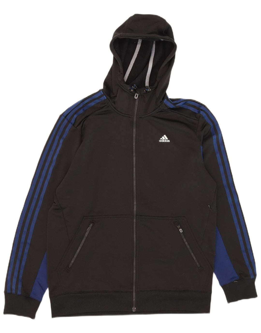 Suéter masculino Adidas Climalite Zip com capuz médio preto colorblock poliéster
