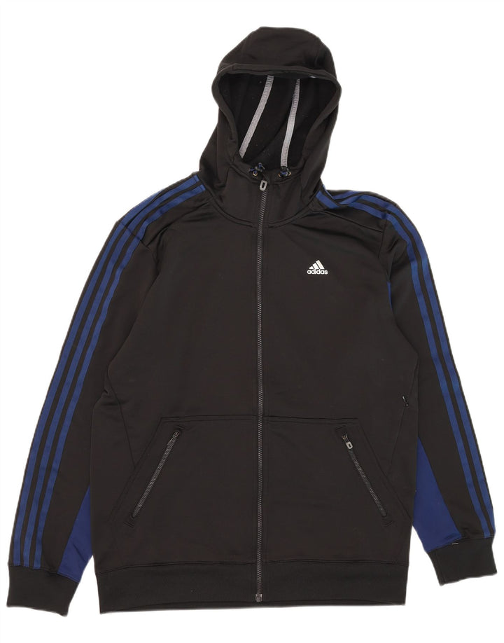 Suéter masculino Adidas Climalite Zip com capuz médio preto colorblock poliéster