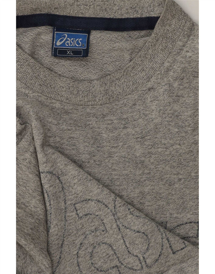 Camiseta Asics masculina gráfica Top XL cinza manchado de algodão