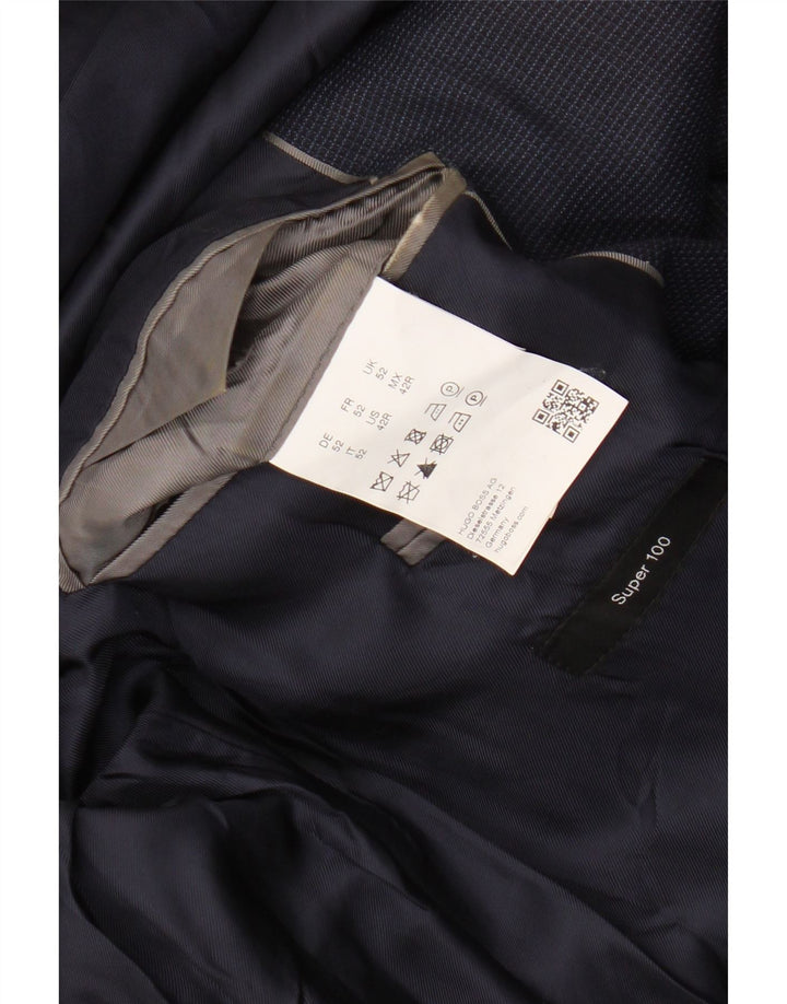 Jaqueta blazer masculina de 2 botões HUGO BOSS UE 52 XL azul marinho xadrez lã