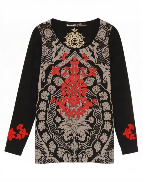 Blusa feminina Desigual Top UK 12 médio preto floral algodão