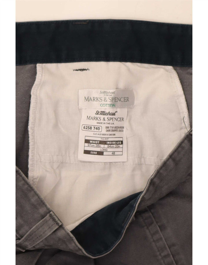 Calça chino masculina Marks & Spencer W38 L33 algodão cinza
