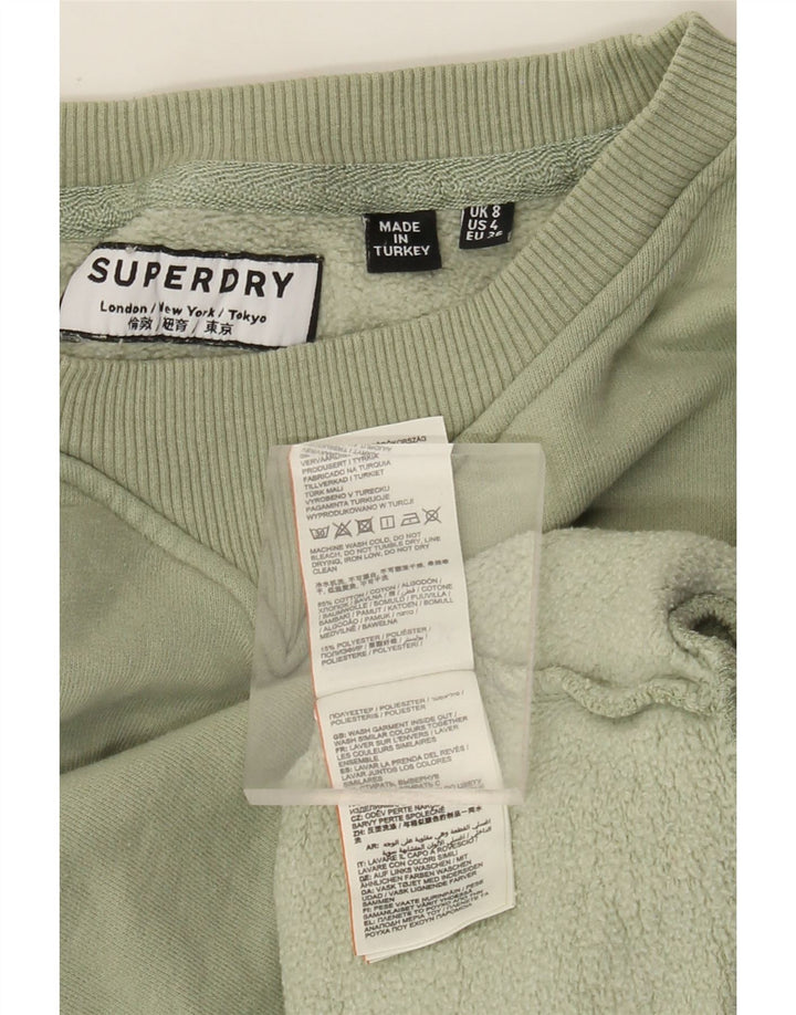 Superdry feminino gráfico oversized moletom jumper UK 8 pequeno algodão verde