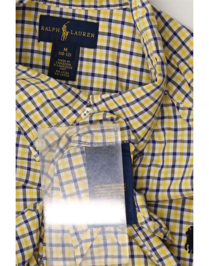 Ralph Lauren Camisa masculina 10-11 anos algodão xadrez amarelo médio